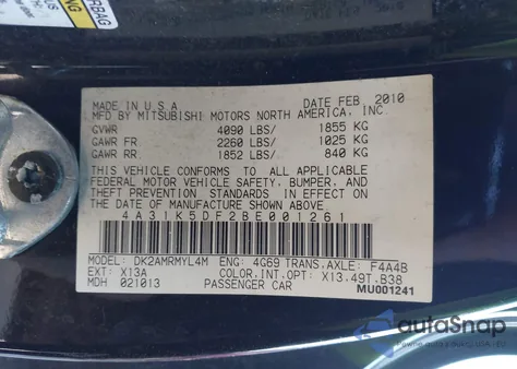 2011 Mitsubishi Eclipse Gs/Gs Sport z USA, uszkodzony, nr VIN 4A31K5DF2BE001261